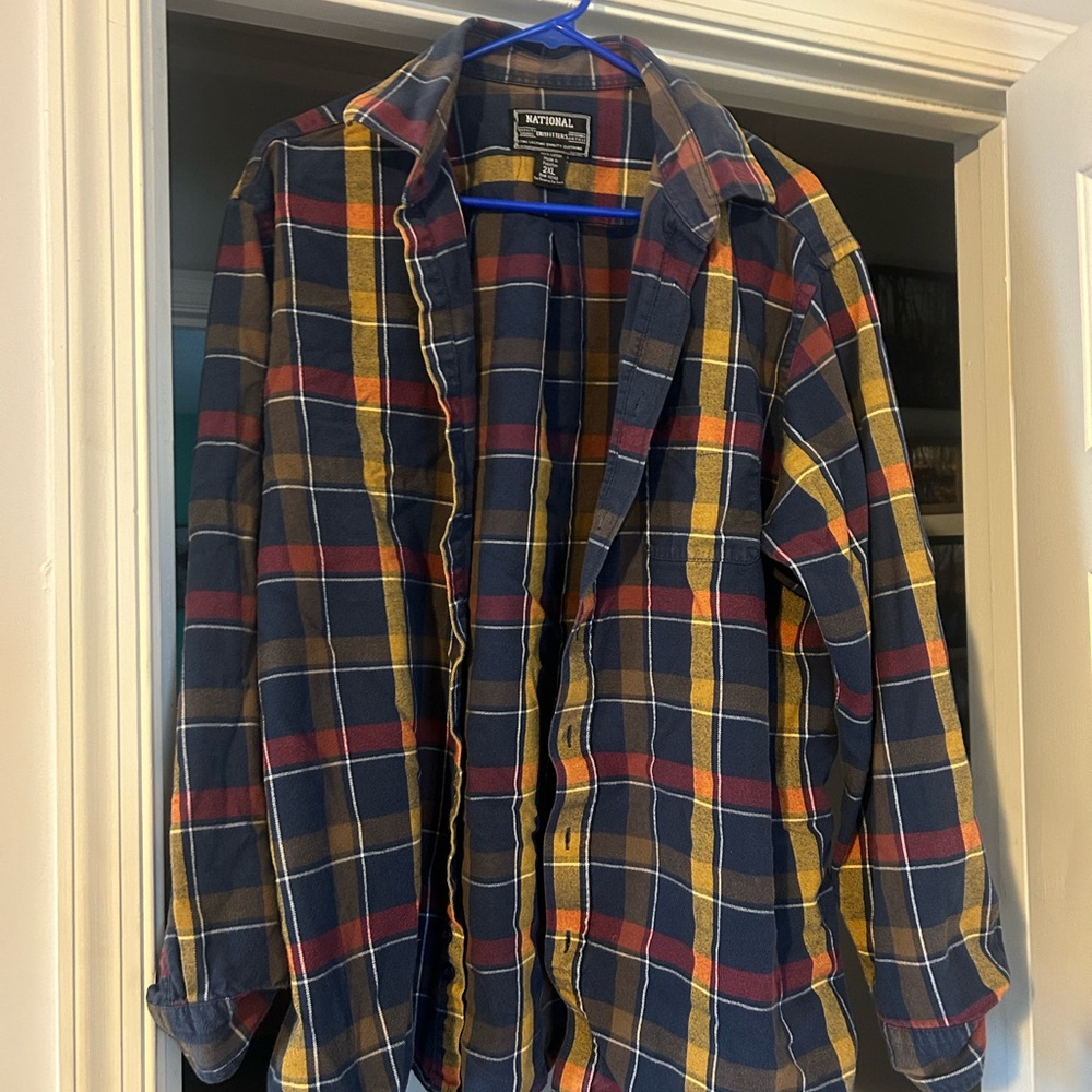 Men's Plaid Shirt Jacket - Red, Yellow, and Blue